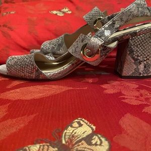 Cole Haan Peep Toe Metallic Snake Skin Strappy Heel sandals. Size 11B.